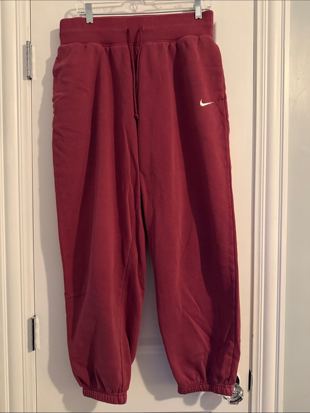 Nike Kids Burgundy Fleece Joggers with White Swoosh